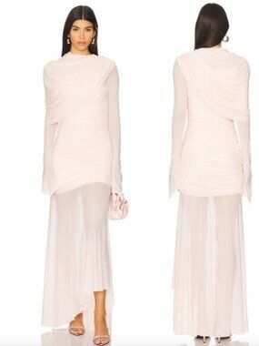 NEW Deme by Gabriella Isla Maxi Dress in Baby Pink Light Long Sleeve Formal Gown